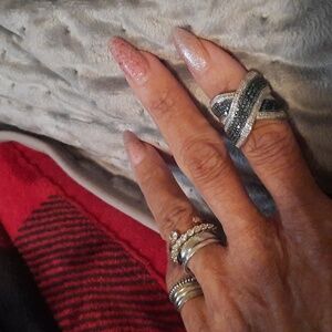 AUTHENTIC BLUE & WHITE DIAMOND GENUINE STERLING SILVER MASSIVE 💙 BAND RING SZ6